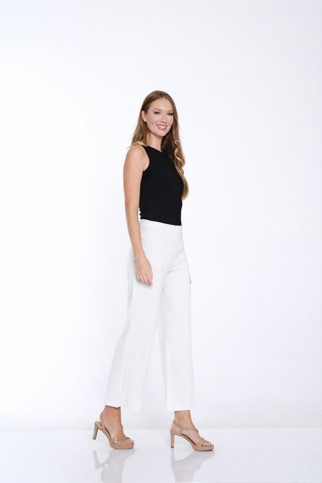 Ponte Wide Leg Crop Pant - White