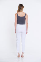 Wide Band Elastic Waist Ankle Pants - White