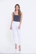 Wide Band Elastic Waist Ankle Pants - White