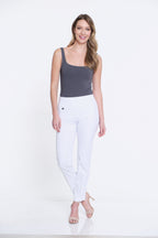 Wide Band Elastic Waist Ankle Pants - White