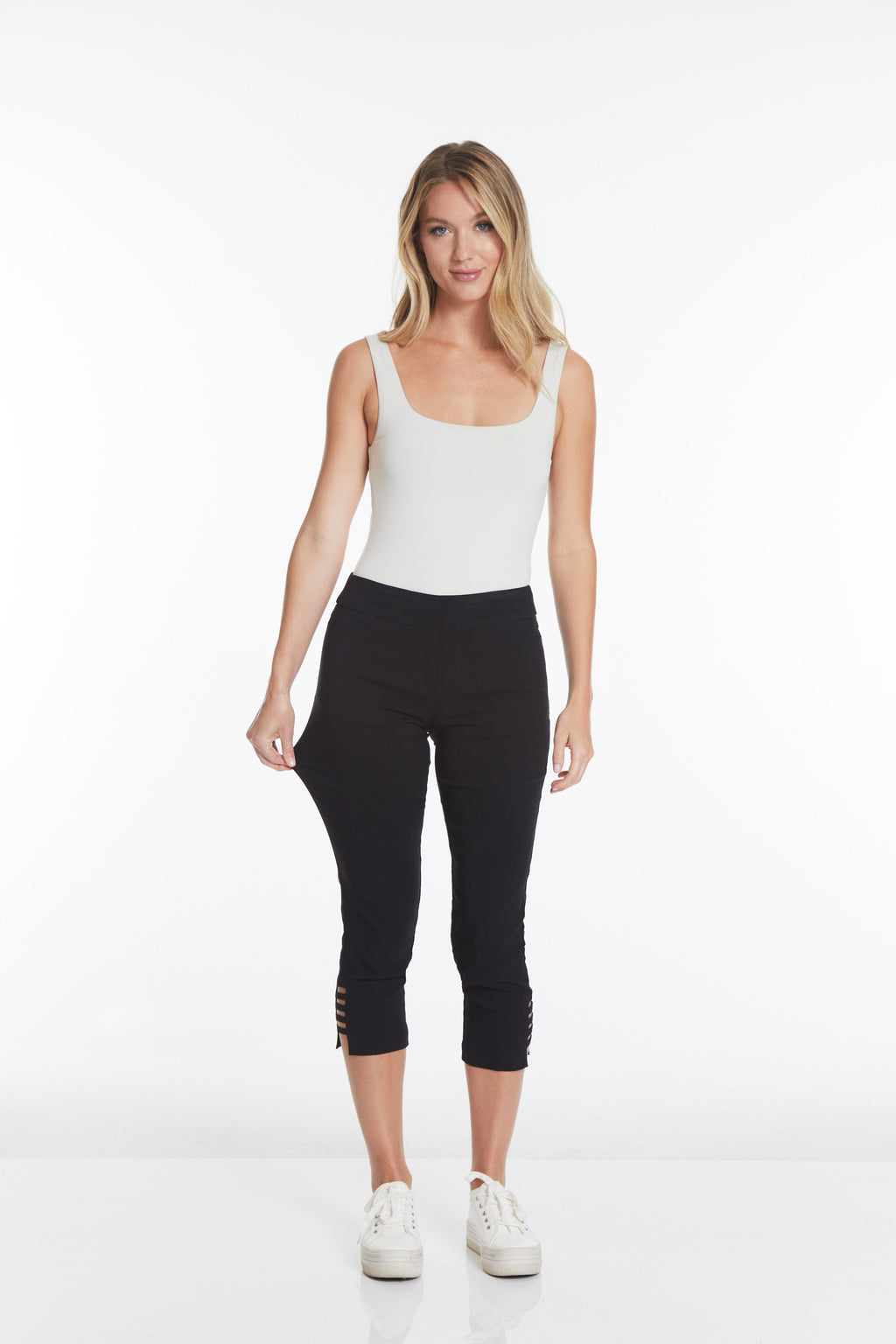Crop Pant with Real Pockets & Strap Hem Vents - Black