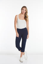 Plus Size Midnight Blue Cropped Pants with Pockets & Strap Hem Vents