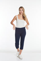 Plus Size Midnight Blue Cropped Pants with Pockets & Strap Hem Vents