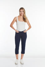 Crop Pants with Pockets & Strap Hem Vents - Midnight Blue
