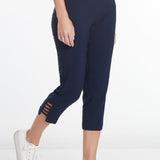 Plus Size Midnight Blue Cropped Pants with Pockets & Strap Hem Vents