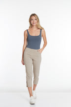Plus Size Crop Pants with Pockets & Strap Hem Vents - Stone
