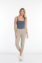 Plus Size Crop Pants with Pockets & Strap Hem Vents - Stone