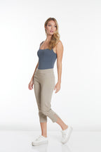 Plus Size Crop Pants with Pockets & Strap Hem Vents - Stone