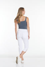 Petite White Crop Pants with Pockets and Strap Hem Vents