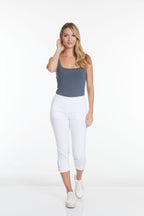 Petite White Crop Pants with Pockets and Strap Hem Vents