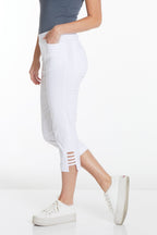Plus Size White Crop Pants with Pockets & Strap Hem Vents