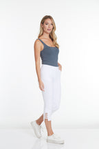 Petite White Crop Pants with Pockets and Strap Hem Vents