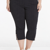 Plus Size Black Crop Pants with Pockets & Strap Hem Vents