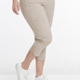 Plus Size Crop Pants with Pockets & Strap Hem Vents - Stone