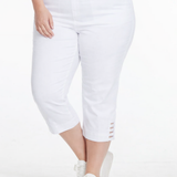 Plus Size White Crop Pants with Pockets & Strap Hem Vents