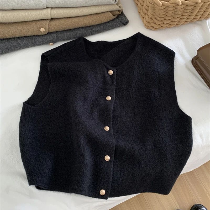 Sienna Gold-Button Knit Vest