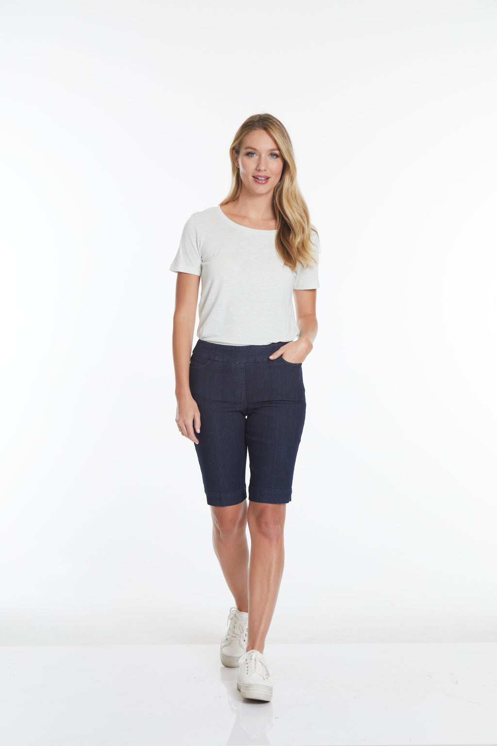 Plus Size Pull-On Walking Short with Real Pockets - Denim