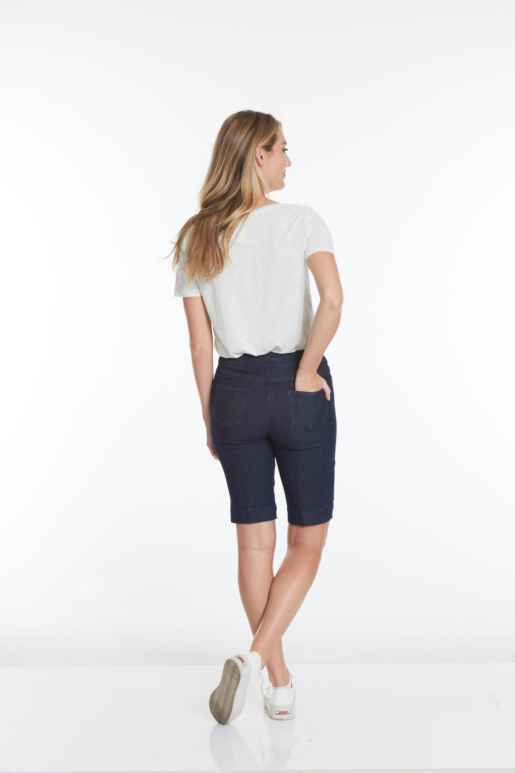 Plus Size Pull-On Walking Short with Real Pockets - Denim