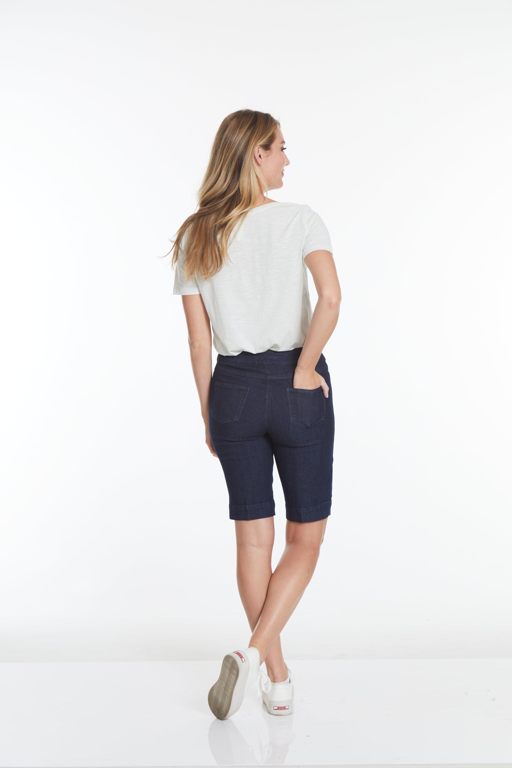 Plus Size Pull-On Walking Short with Real Pockets - Denim