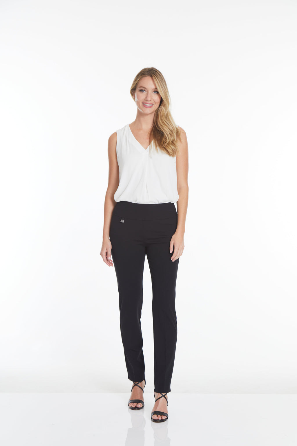 Wide Band Elastic Waist Ankle Pants - Black