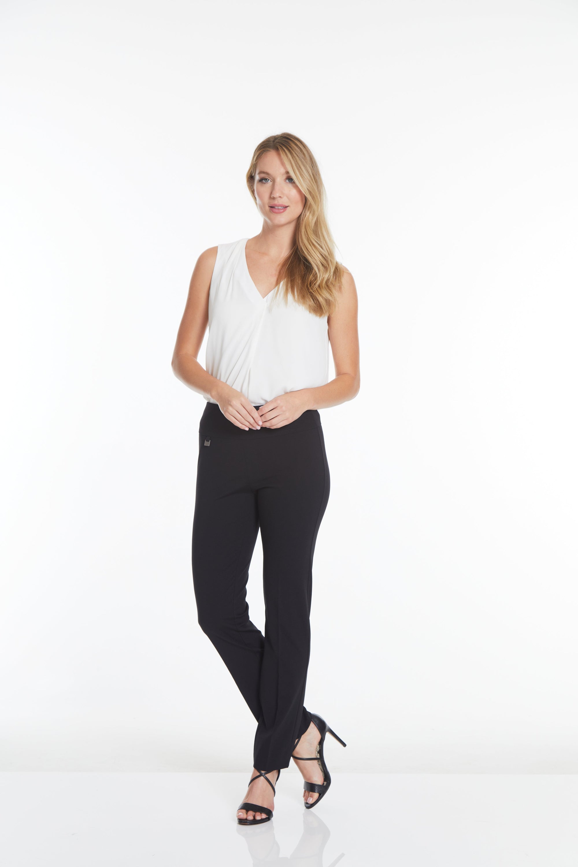 Wide Band Elastic Waist Ankle Pants - Black