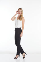 Wide Band Elastic Waist Ankle Pants - Black