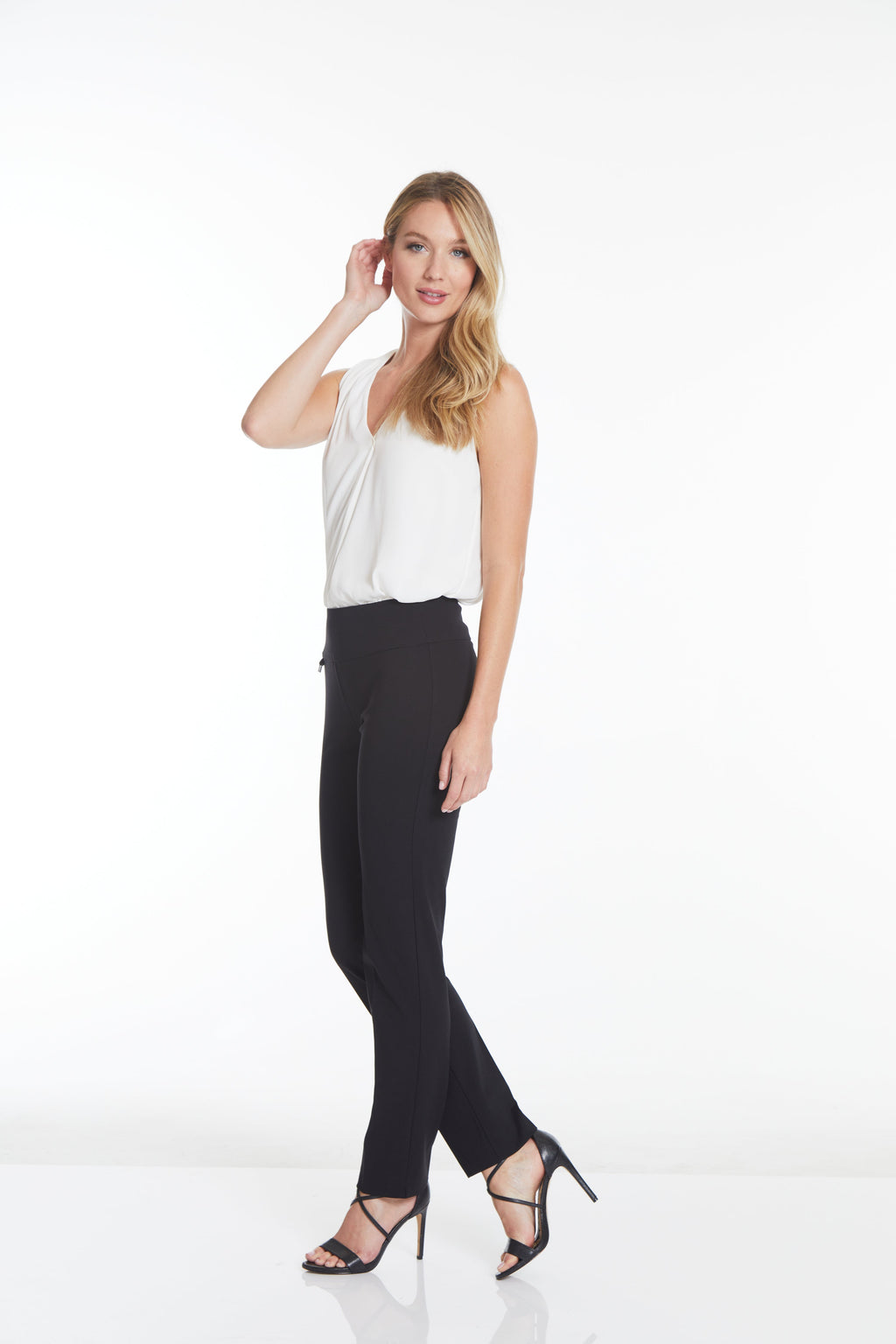 Petite Elastic Waist Ankle Pants - Black