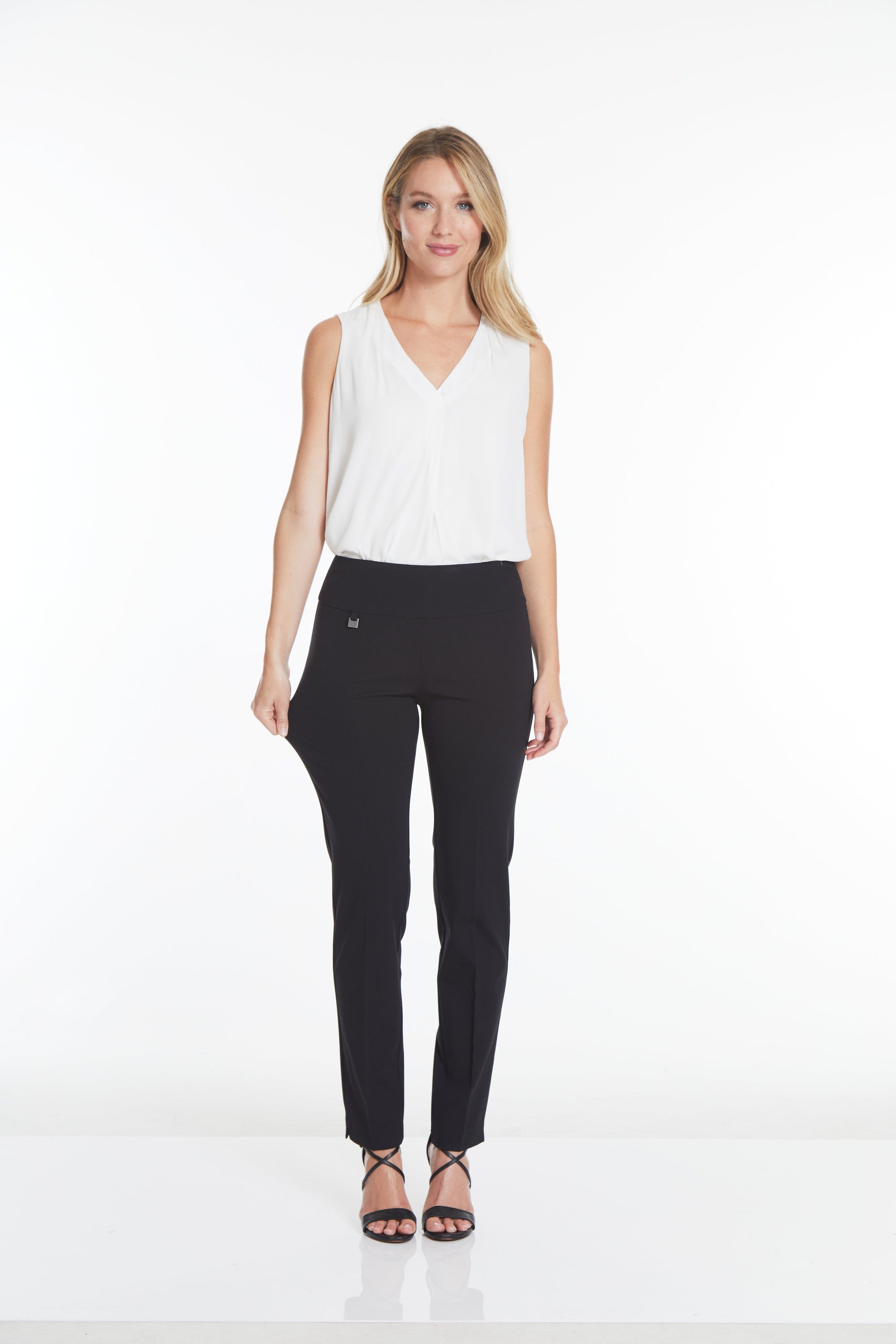 Plus Size Black Elastic Waist Ankle Pants