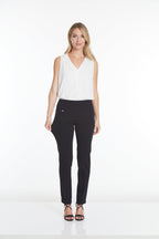 Petite Elastic Waist Ankle Pants - Black