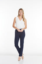 Wide Band Elastic Waist Ankle Pants - Midnight Blue