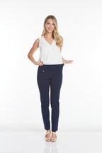 Petite Elastic Waist Ankle Pants - Midnight Blue