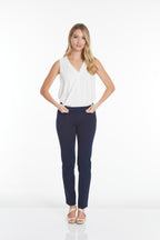 Wide Band Elastic Waist Ankle Pants - Midnight Blue