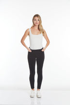 Plus Size Black Wide Band Pull-On Ankle Legging