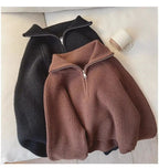 Meia gola zip camisola feminina pullovers de malha macia manga longa curto jumper outono inverno adolescente-menina roupa de moda coreana