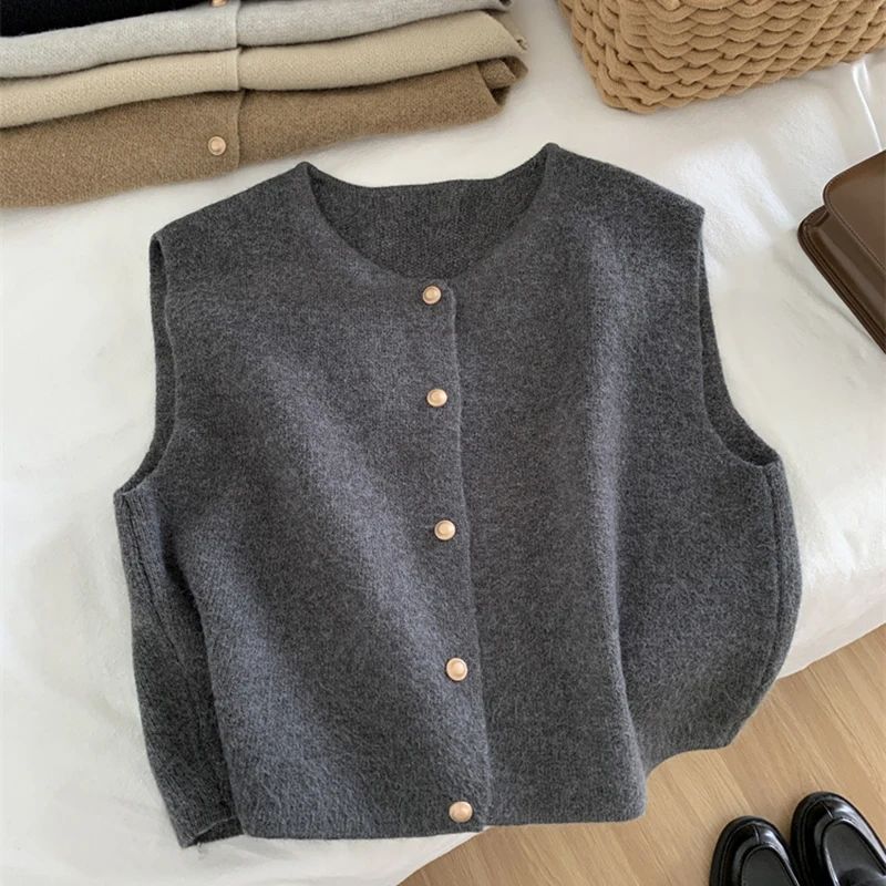 Sienna Gold-Button Knit Vest