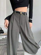 2025 outono inverno elegante cinza ternos calças para mulheres senhora do escritório cintura alta perna larga moda calças com bolsos calças pretas