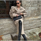Senhora cor sólida rendas até jaqueta elegante chique manga comprida lapela botão solto casaco outono estilo rua nova jaqueta outerwear 2025