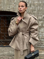 Senhora cor sólida rendas até jaqueta elegante chique manga comprida lapela botão solto casaco outono estilo rua nova jaqueta outerwear 2025