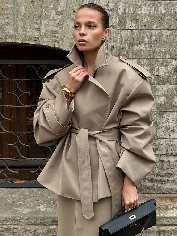 Senhora cor sólida rendas até jaqueta elegante chique manga comprida lapela botão solto casaco outono estilo rua nova jaqueta outerwear 2025