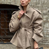 Senhora cor sólida rendas até jaqueta elegante chique manga comprida lapela botão solto casaco outono estilo rua nova jaqueta outerwear 2025