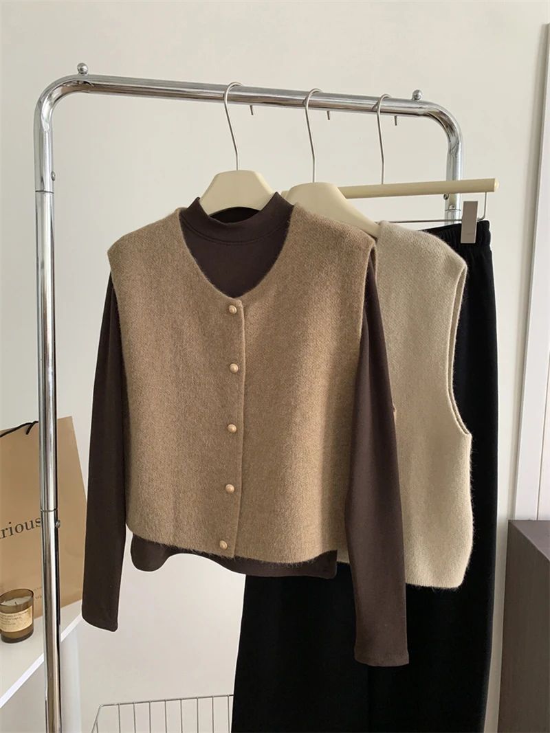 Sienna Gold-Button Knit Vest