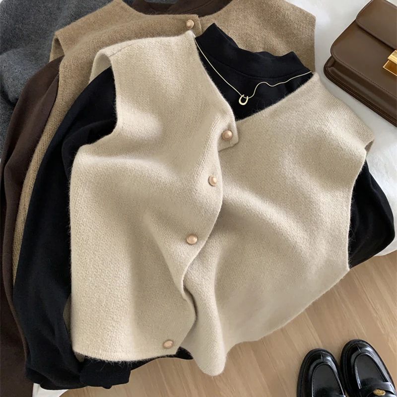 Sienna Gold-Button Knit Vest