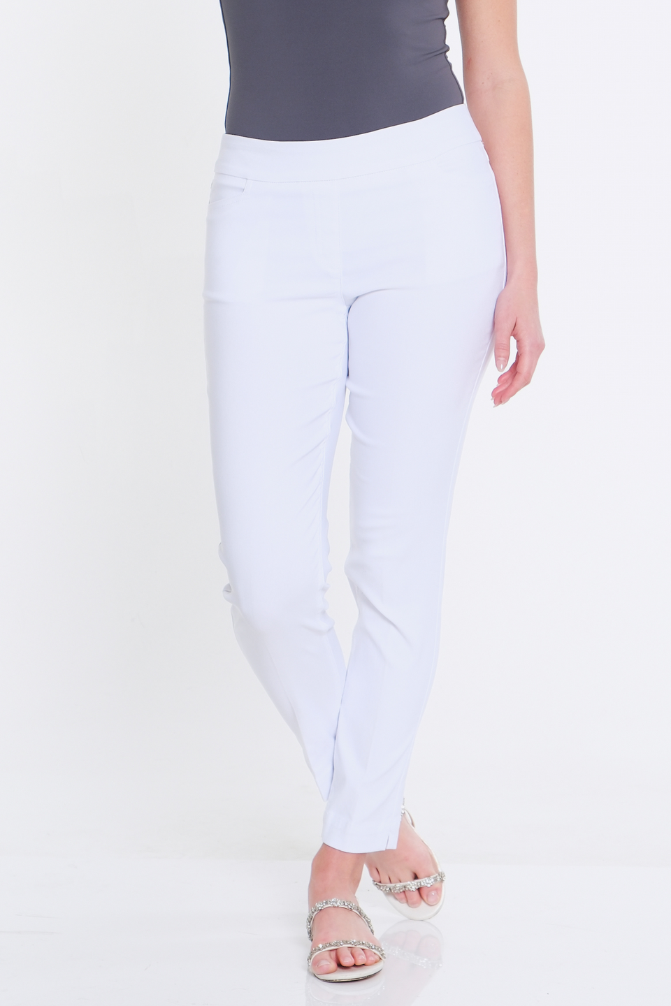 Plus Size Solid Fine Line Twill Ankle Pant - White