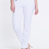 Wide Band Elastic Waist Ankle Pants - White