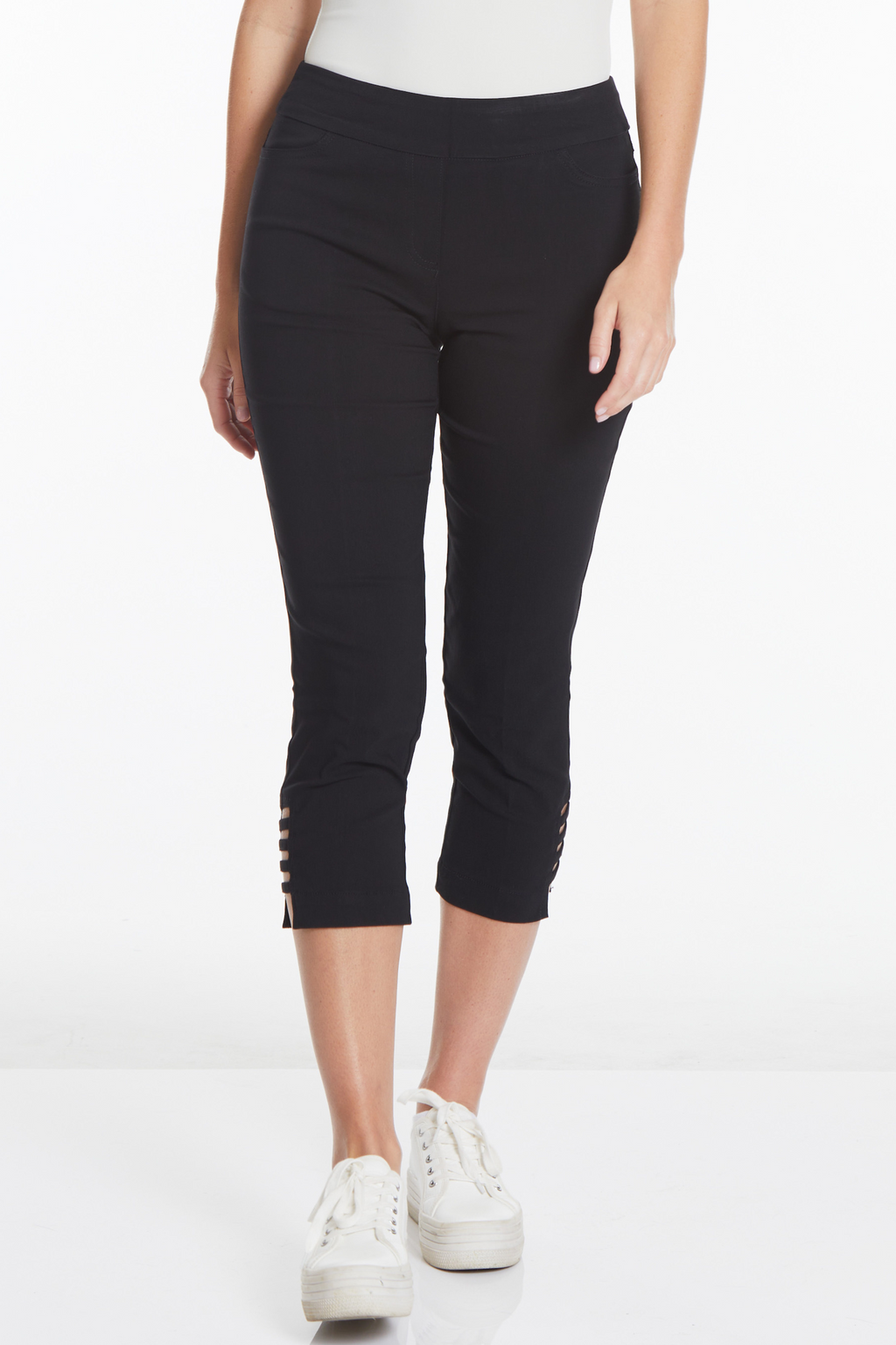 Petite Crop Pant with Real Pockets & Strap Hem Vents - Black