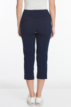 Plus Size Midnight Blue Cropped Pants with Pockets & Strap Hem Vents