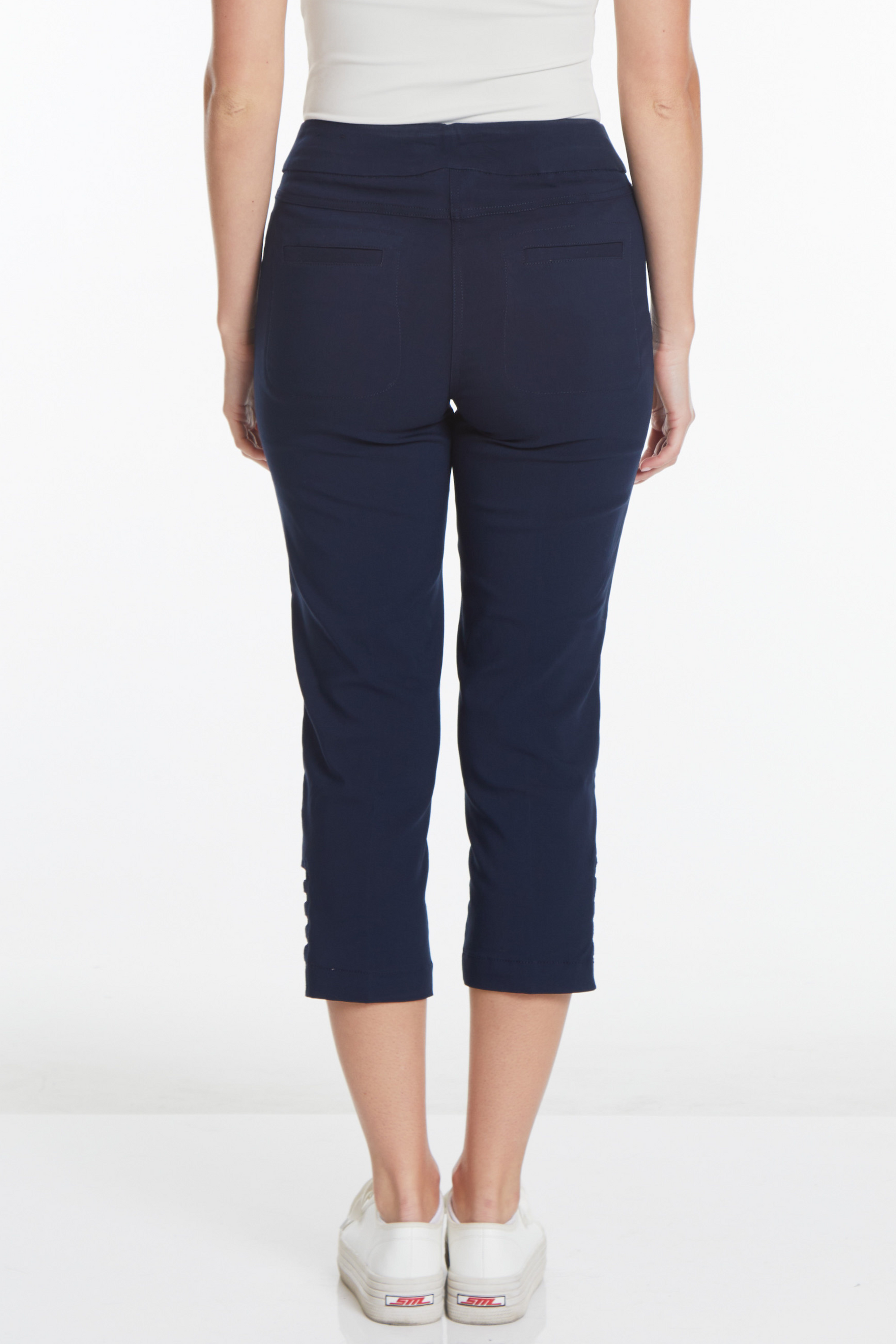 Plus Size Midnight Blue Cropped Pants with Pockets & Strap Hem Vents