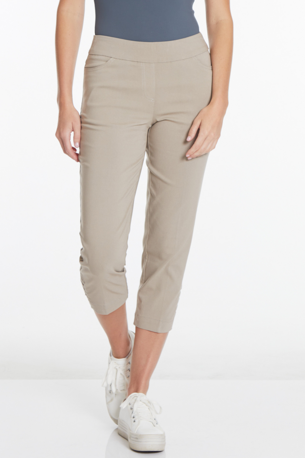 Crop Pant with Real Pockets & Strap Hem Vents - Stone
