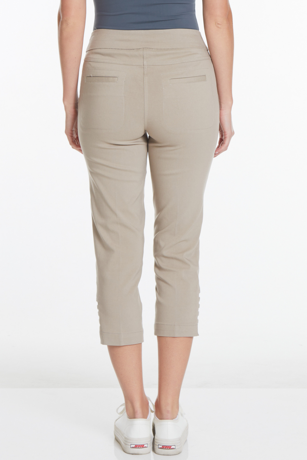 Petite Crop Pant With Real Pockets & Strap Hem Vents - Stone