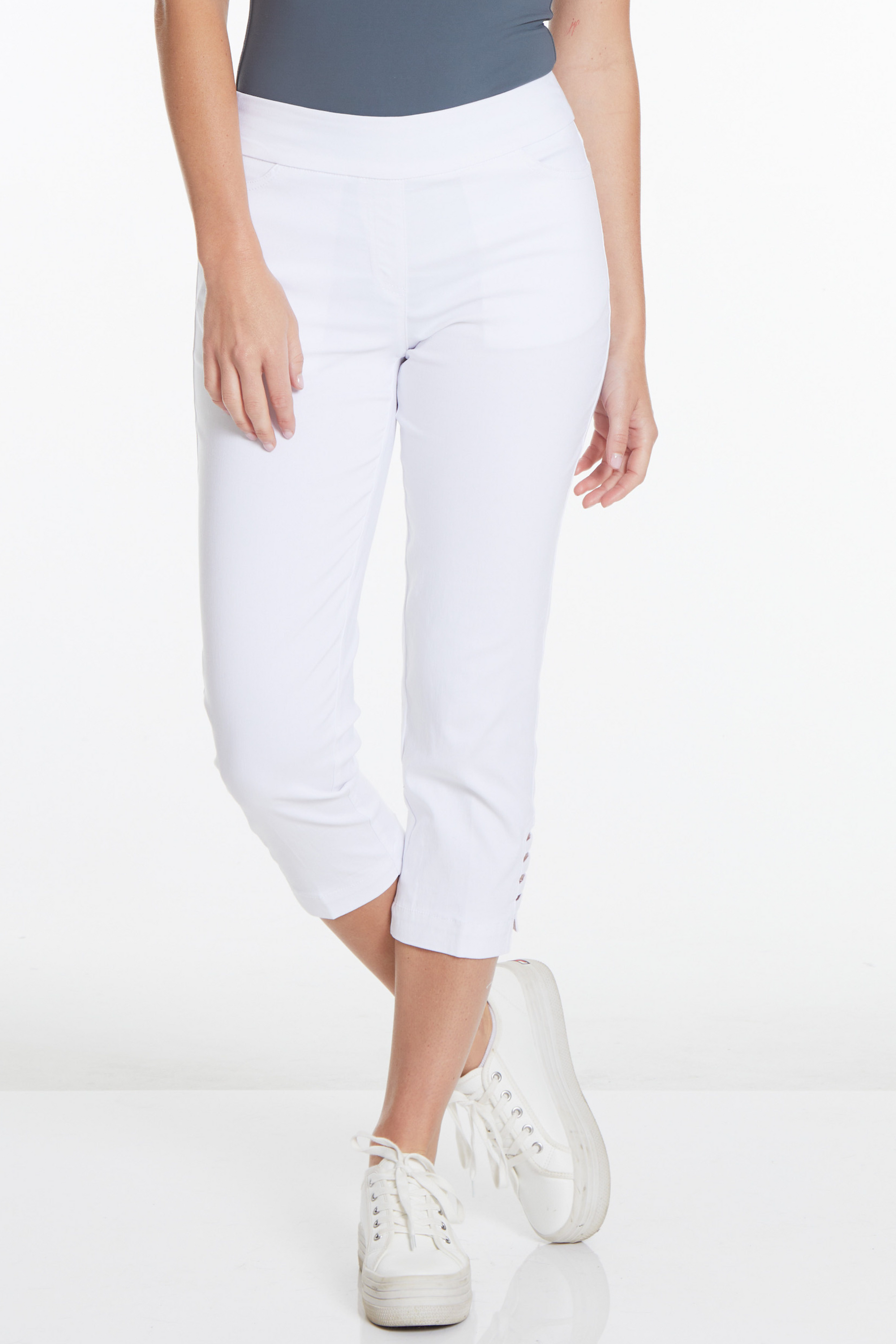 Crop Pant with Real Pockets & Strap Hem Vents - White